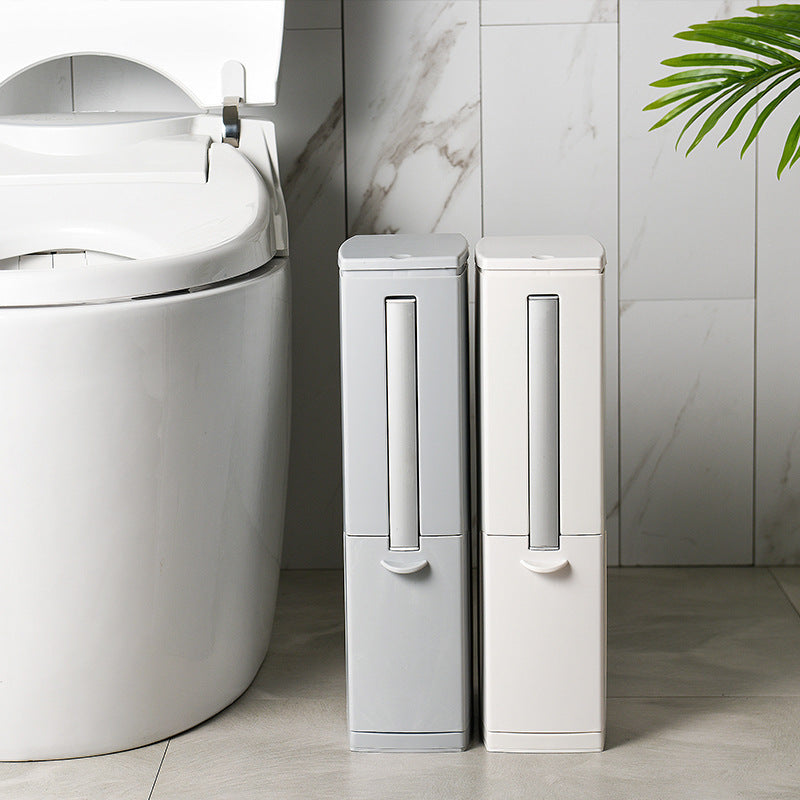 Narrow Toilet Brush and Rectangular Trash Bin Set