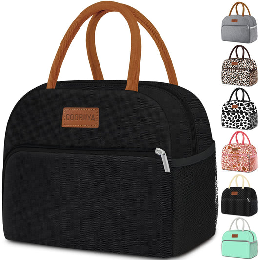 Coobiiya Lunch Box Lunch Bag for Women Adults Men Reusable Cute Lunch Pail bag - Leakproof Insulated Lunch Box Tote with Large Capacity Cooler Lunch Container for Work/Travel/Office (Black)