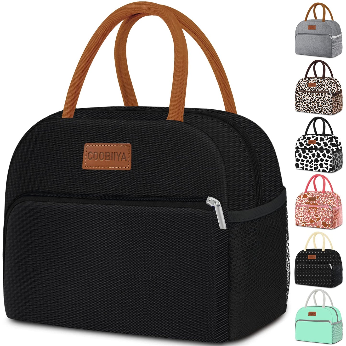 Coobiiya Lunch Box Lunch Bag for Women Adults Men Reusable Cute Lunch Pail bag - Leakproof Insulated Lunch Box Tote with Large Capacity Cooler Lunch Container for Work/Travel/Office (Black)