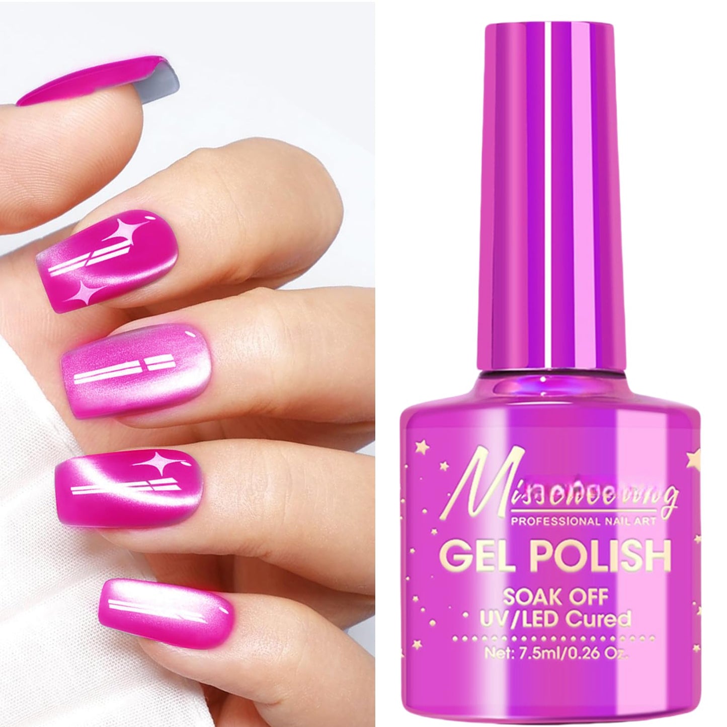 Hot Pink Jelly Cat Eye Gel Nail Polish Pink Cat Eye Gel Polish Glossy Magnetic Nail Polish Gel Bright Pink Translucent Cat Eye Gel Nail Polish Glass Cat Eye Gel Nail Polish for Girls & Women