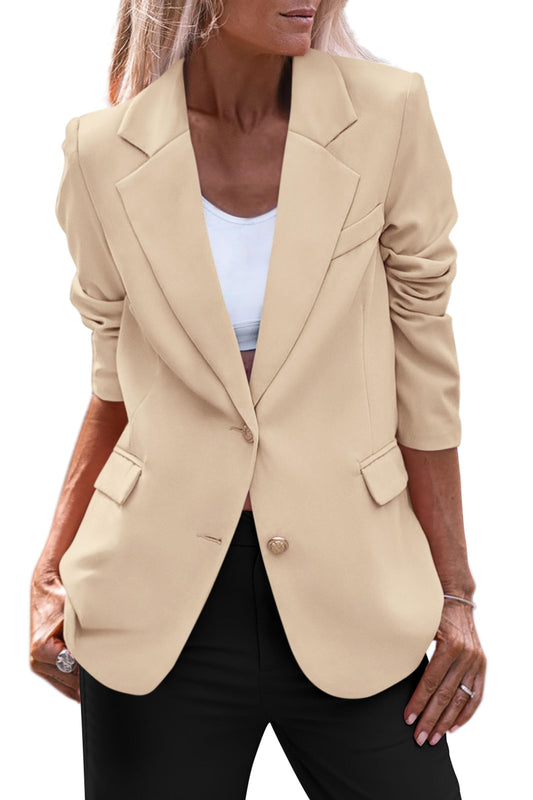 PRETTYGARDEN Womens 2024 Fall Business Casual Blazers Long Sleeve Notch Lapel Trendy Work Office Blazer Jackets Outerwear (BeigeX-Large)