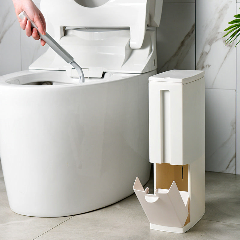 Narrow Toilet Brush and Rectangular Trash Bin Set