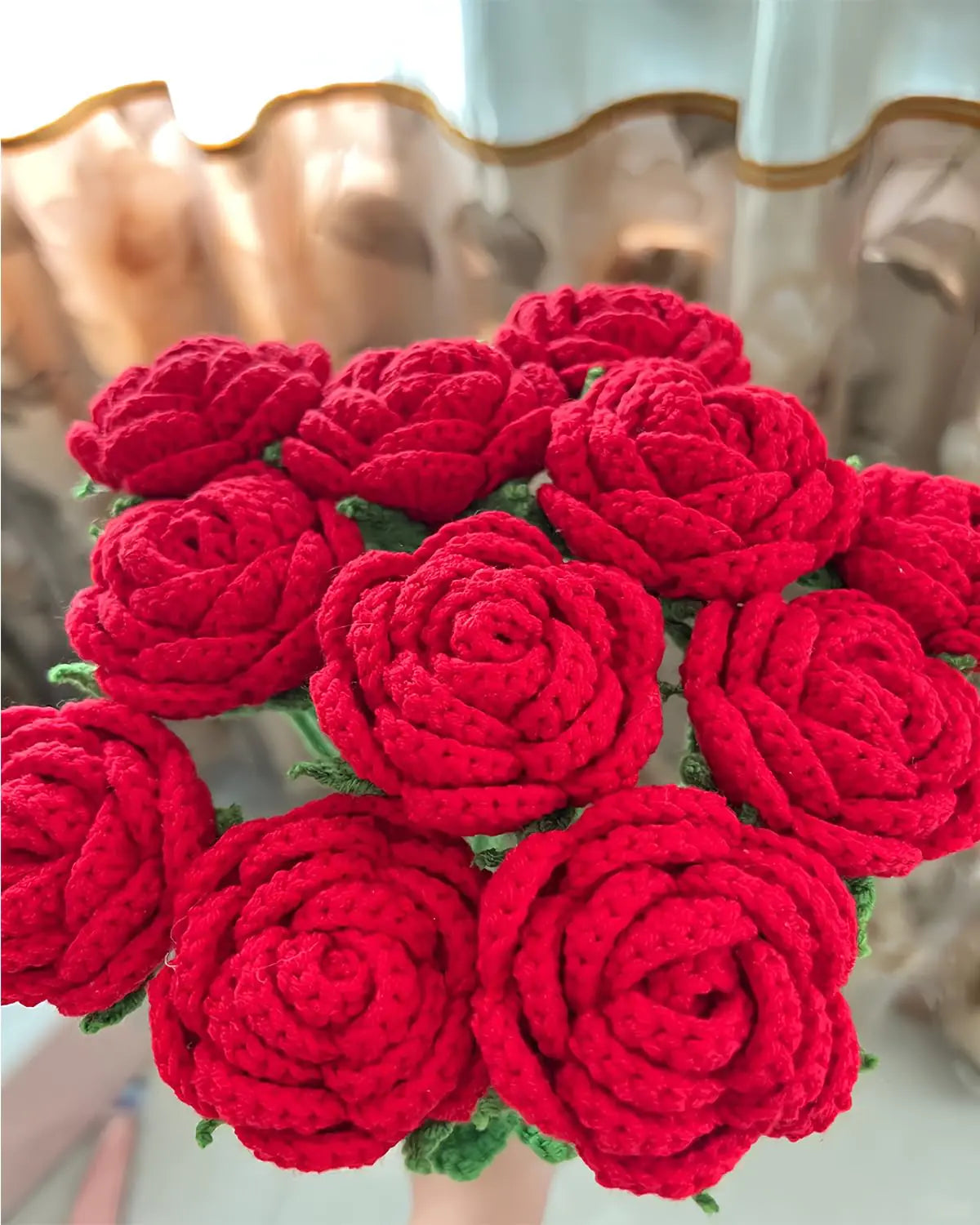 YOFANUP Handcrafted Crochet Rose Bouquet - Red Knitted Flowers