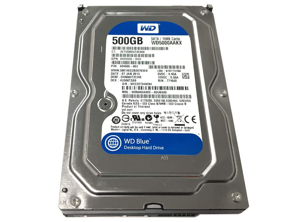 Western Digital 500GB SATA 3.5 Hard Drive - WD5000AAKX-60U6AA0 (Renewed)