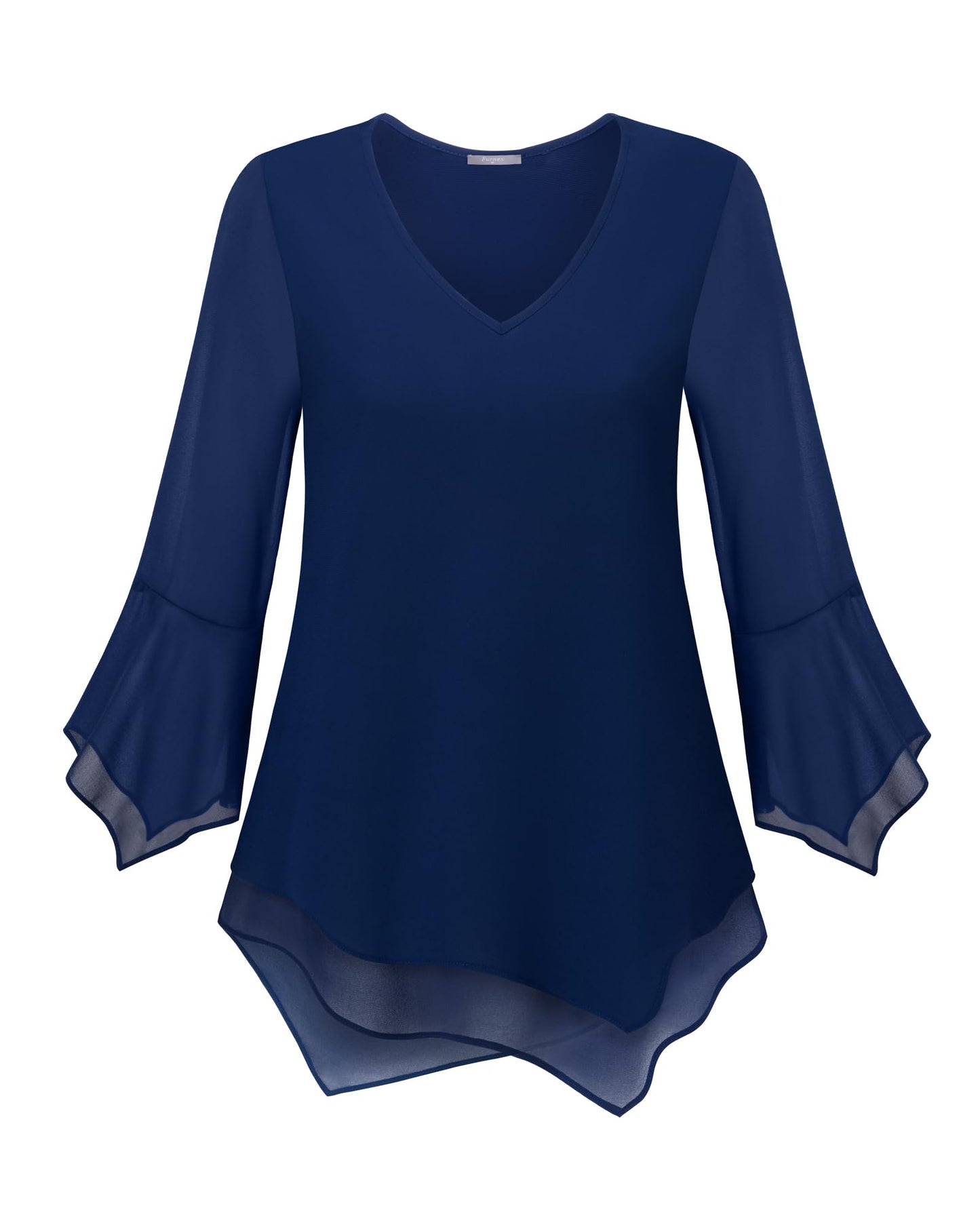 Furnex 3/4 Sleeve Blouses for Women：Work Attire - Ladies Tops and Bouses Dressy - Office Clothes for Women Trendy Womens Business Casual Blouses Flattering Tops Plus Size Attires Deep Blue XL